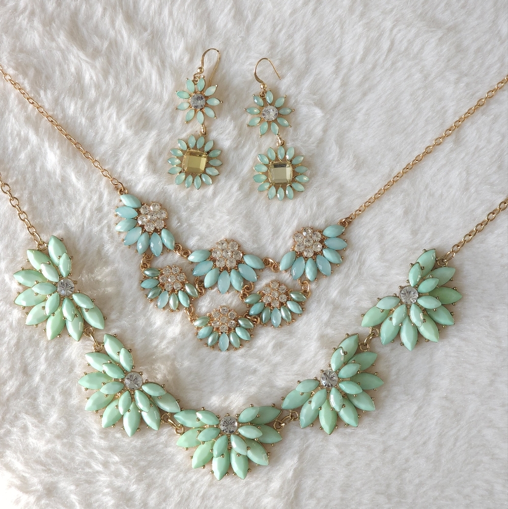 Two Floral Necklaces and Earrings Set